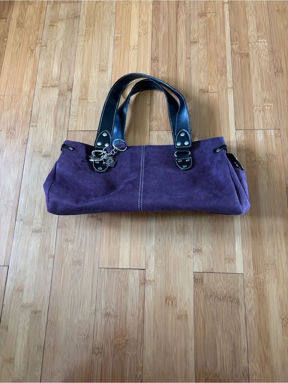 St. John's Bay Plum Suede Satchel with Black Handles